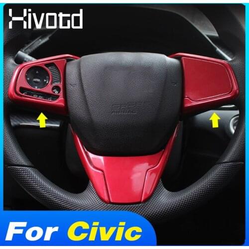 Hivotd Steering Wheel Button Switch Cover Trim Stickers Interior Decoration Car Accessories Parts For Honda Civic 10th 2016-2021