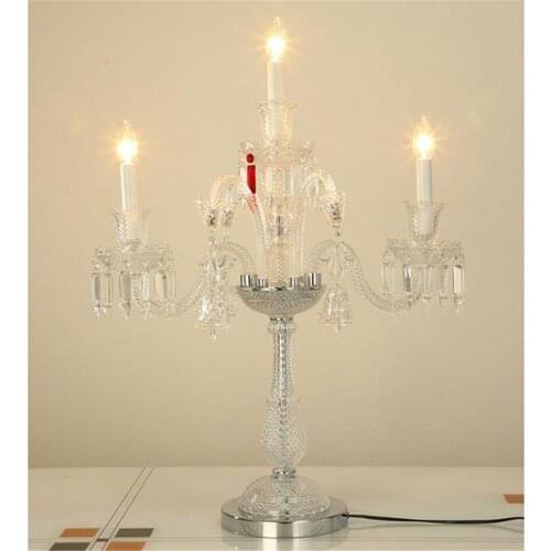European style crystal table lamp Nordic 3-light luxury desk light for living room dining table fabric decorative lamp fixture