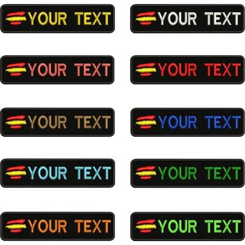 Spanish flag Spain 10X2.5cm Embroidery Custom Name Text Patch Stripes badge Iron On Or Velcro Backing Patches For Clothes