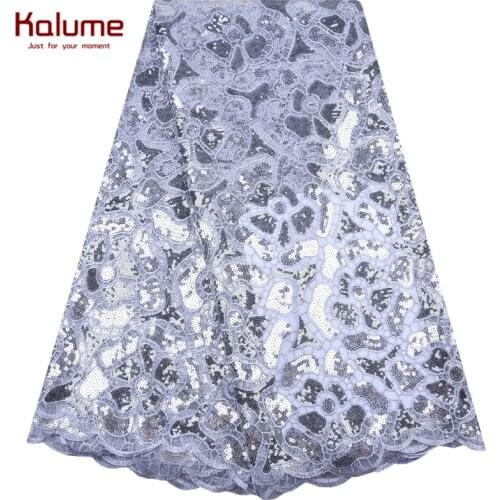 Kalume Latest African Dry Lace Fabric With Sequins Grey French Lace Fabric Embroidery Nigerian Tulle Lace For Party Dress F1999