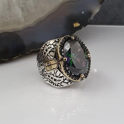 Mystic Topaz Stone 925 Silver Men 'S Ring