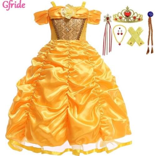 Girls Belle Costumes Summer Kis Princess Belle Dress For Children Halloween Carnival Party Costume Cosplay Children Clothing