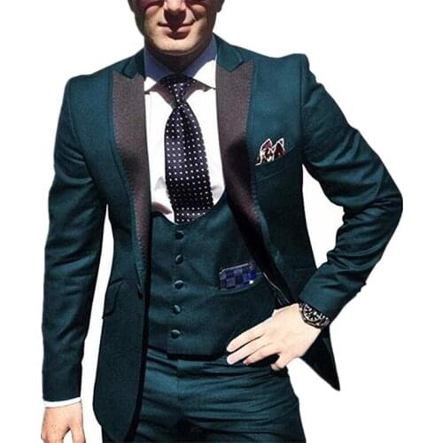 Handsome Groomsmen Peak Lapel Groom Tuxedos Wedding Dress Men Suits Blazer Prom Dinner (Jacket+Pants+Tie+Vest) A759