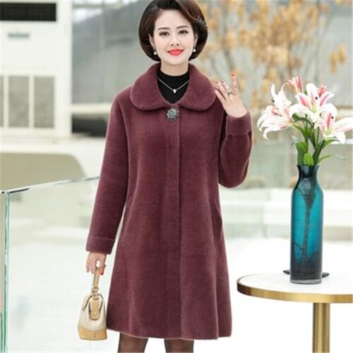 2020 New Autumn Winter Coat Women Imitation Mink Cashmere Woolen Jacket Middle Aged Female Casual Loose Mid-Long Coat 1005