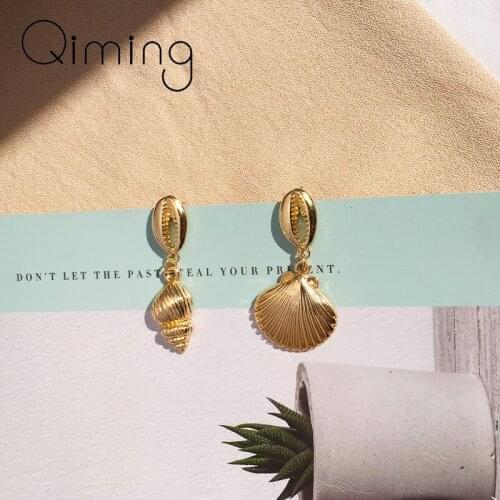 Fashion Women Bohemian Earring Gold Starfish Conch Cowary Shell Vintage Drop Earrings High Quality Shell Dangle Earrings Gift