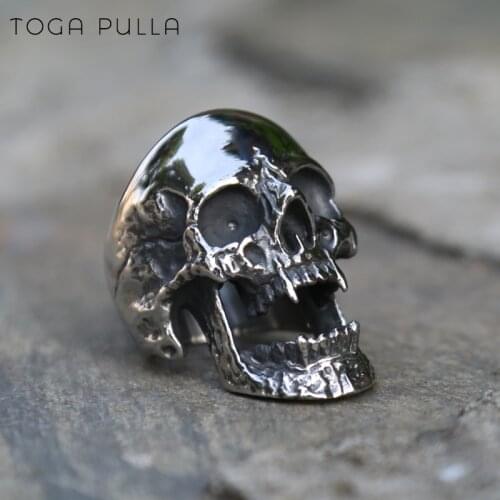 High Polished Vampire Skull Rings Stainless Steel Skull Mens Biker Rocker Ring Boy Heavy Metal Gothic Punk Jewelry Size 7-15