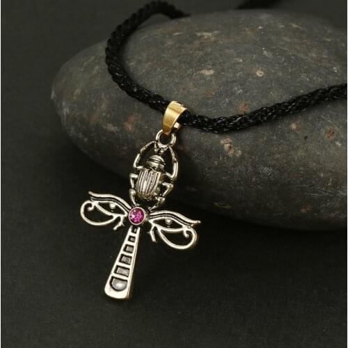 The Eye Of Horus and Scarab Ankh Cross Necklaces for Men Egyptian Amulet Pendant Antique Cross Jewelry Gift