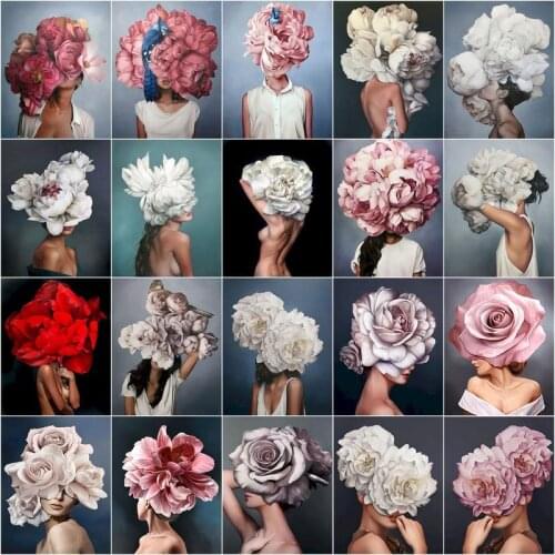 CHENISTORY Painting By Numbers Flowers Girl Kits Home Decor Diy Painting By Numbers Portrait Drawing On Canvas Handpainted Art G