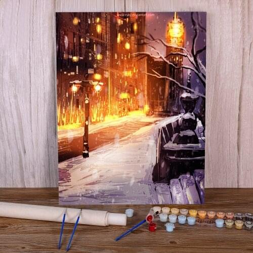 Scenery Winter Lights Coloring By Numbers Painting Kit Acrylic Paints 40*50 Oil Painting Loft Wall Picture For Wholesale