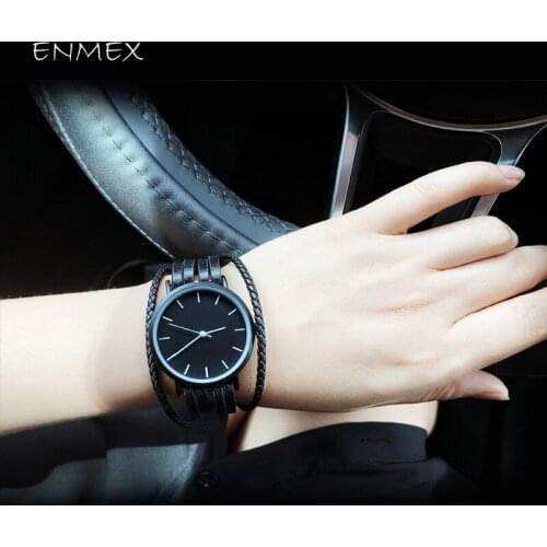 Gift Enmex brief lady wristwatch Genuine bracelet leather simple designs Trend and women fashion quartz watches
