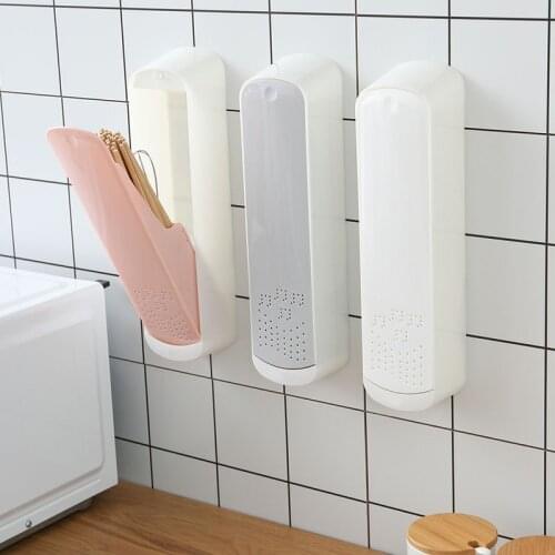 Wall-mounted Kitchen Chopsticks Basket Press Type Chopsticks Tube Cage Rack Dustproof Tableware Storage Shelf