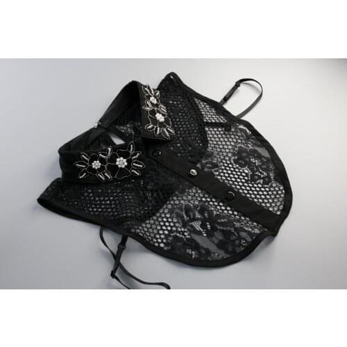 New Color Petal Aesthetic Necklace Embroidered flowers pearl lace half - length shirt collar bead lace blouse