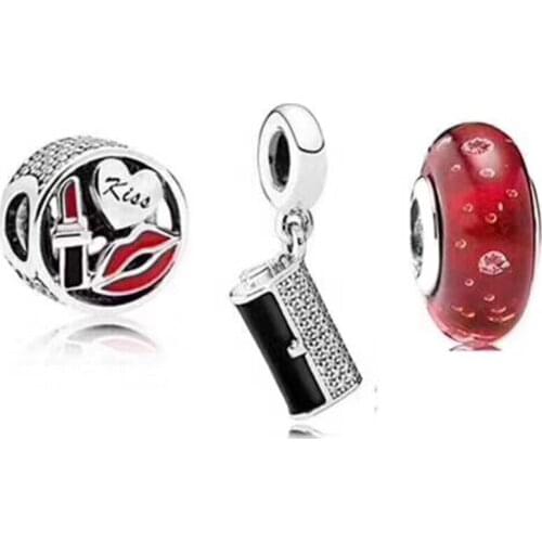 NEW 100% 925 Sterling Silver Valentines Day Glamour Bubbles Glass Beads Wallet Charm Surprise Gift Set Original Womens