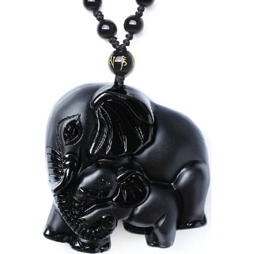 Original Obsidian Elephant Necklace Pendant Ganeshan Pendant Lucky Pendants With Beads Chain Jade Jewelry