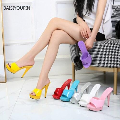 Plus Size Solid High-quality Women Slippers Summer Pumps Shoes Solid Sexy Party 13cm High Heels Female Slides Platform(3cm)34-43