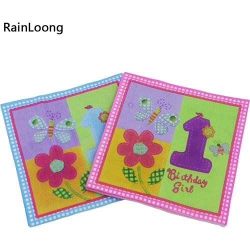 [RainLoong] Printed Feature Blue Pink 1st Birthday Paper Napkin Party Tissue Decoration Servilleta 33*33cm 1 pack