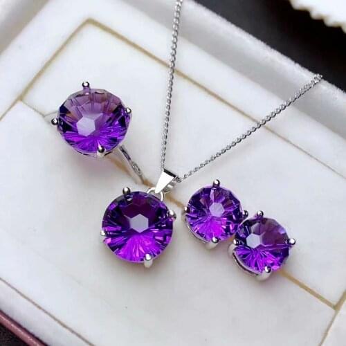 Shilovem 925 sterling silver Piezoelectric amethyst Rings pendants earrings Jewelry trendy wedding open mtz08081010agz