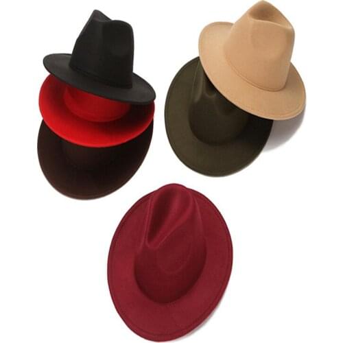 Men Women Hat Female Wide Brim Autumn Formal Wedding Dress Female Hats Camel Black White Fedora Felted Classic Jazz Winter Hats