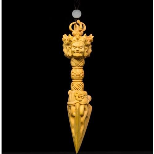Boxwood 14 20 25cm Jingang Chu Sculpture Gada Mallet Blunt Gada-yuddha Mace Wood Buddha Statue Home Decor