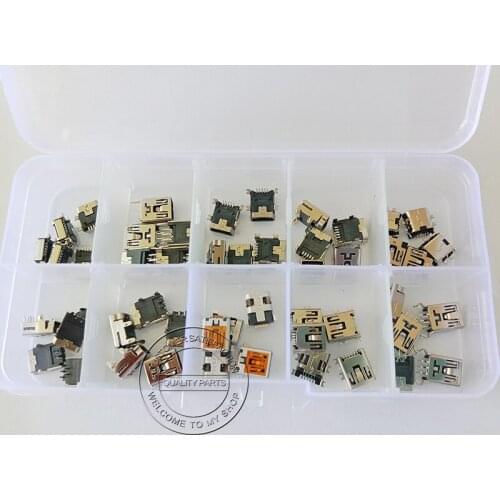 T Type MiNi USB Male DC Power Jack Charging Socket Connector for Mobile Phone Tablet PC 5P 50PCS/SET 10 Models