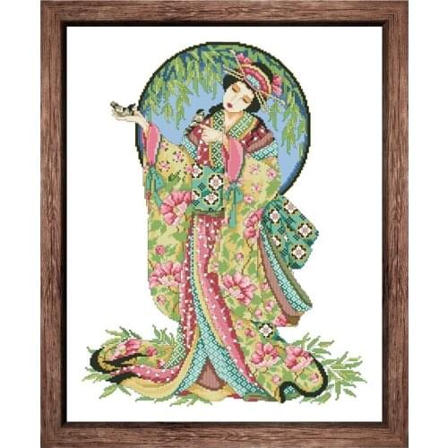 Japanese girl cross stitch kit 18ct 14ct 11ct unprint canvas cotton thread counted needlework thread embroidery set