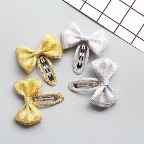 10pair/lot Grid Gold Silver Gauze Mesh Bow BB Clip For Girls Kids Handmade Boutique Cute Princess Hairpin Hair Accessories