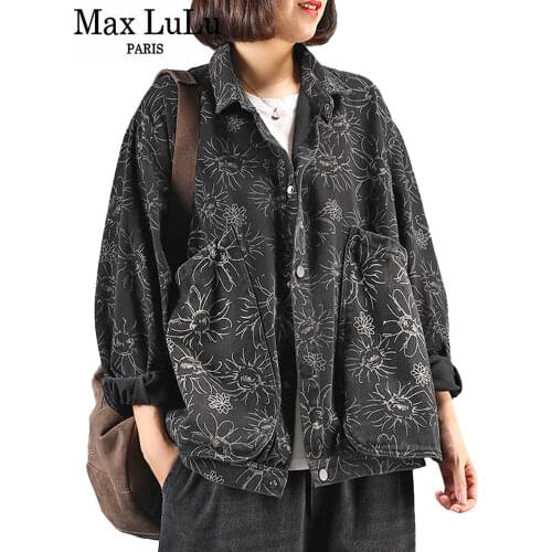 Max LuLu Korean Fashion 2021 Autumn Women Black Denim Vintage Jackets Ladies Buttons Casual Coats Female Loose Printed Clothes