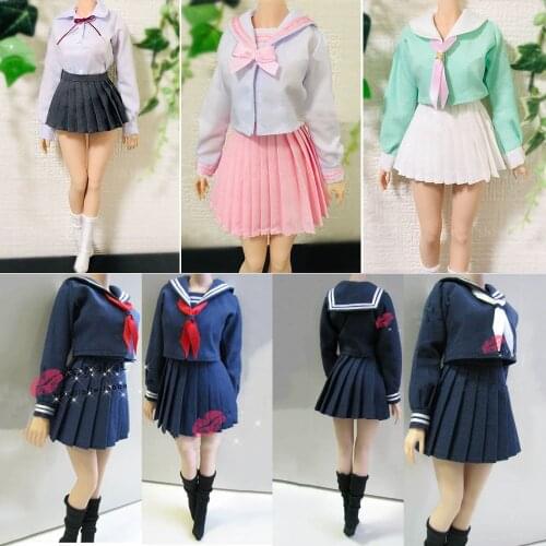 1/6 Scale Female Student Uniform Sailor Suit Shirt Pleated Skirt Fit For 12" Figure Action Model Doll Middle Largest Bust Body