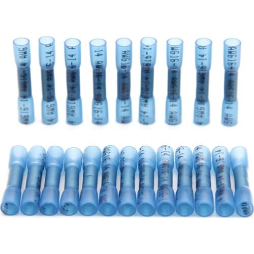 10/20PCS Blue Heat Shrink Butt Connectors Insulated Waterproof Shrinkable Terminals 16-14 AWG Electrical Wire Crimp Terminals