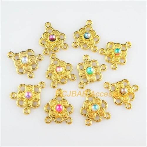 20 New Heart Charms Mixed Acrylic Flower Connectors Gold Color 17x20mm