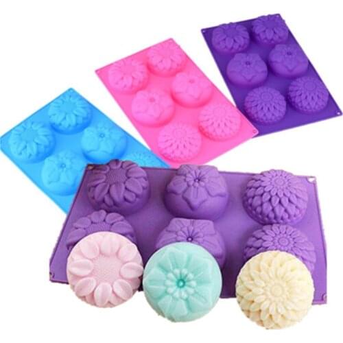 3PCS/SET 6 Cavity Flower Shaped Silicone Soap Mold DIY Fondant Cake Form Soap Making Supplies 3d Handmade Decorating Mould Tools