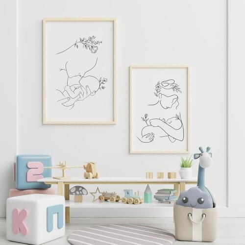 Mother and Baby Child Art Line Drawing Poster Abstract Minimalist Wall Art Canvas Painting Print Picture Nursery home wall Decor