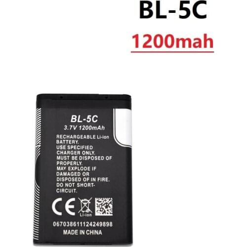 3.7V 1200mAh Battery BL-5C BL5C BL 5C Rechargeable Batteries For Nokia 2112 2118 2255 2270 2280 2300 2600 2610 3125 3230 1pcs