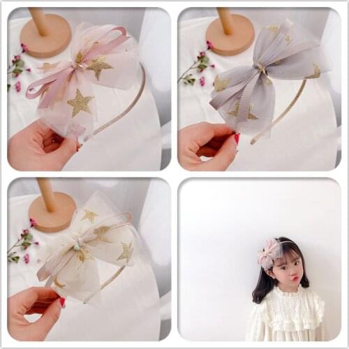 Boutique 12pcs Fashion Glitter Star Ribbon Bowknot Hairbands Tulle Bow Hard Headbands Princess Headwear Girls Hair Accessories