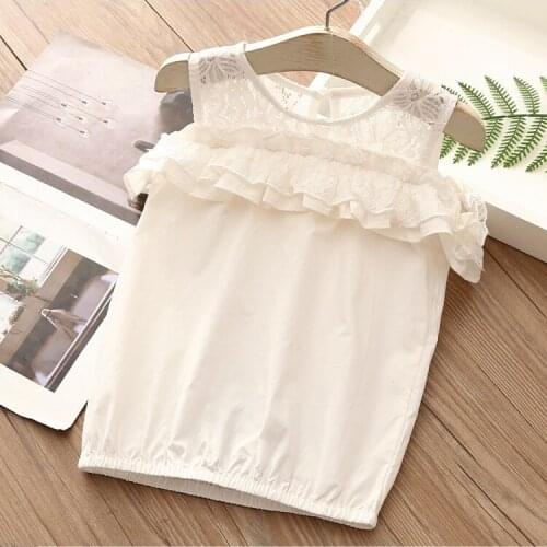 Childrens Clothing 2021 Summer New Girls Kids Short Sleeve T Shirts Korean Lace Strap Shirts for Toddler Girls 3-9 Y Baby Tops