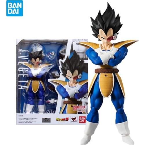 Bandai Original Shf Dragon Ball Anime Figure Black Hair Vegeta 2.0 Fighting Clothes Action Pvc Figure Model Toys for Kids Gift