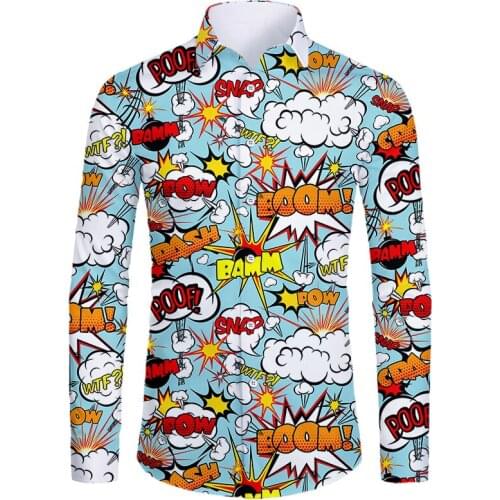 IFPD 3D Funny Print Men Shirts Hipster Casual Abstract BOOM Graffiti Long Sleeve Harajuku Shirt Summer Cool Hawaiian Streetwear