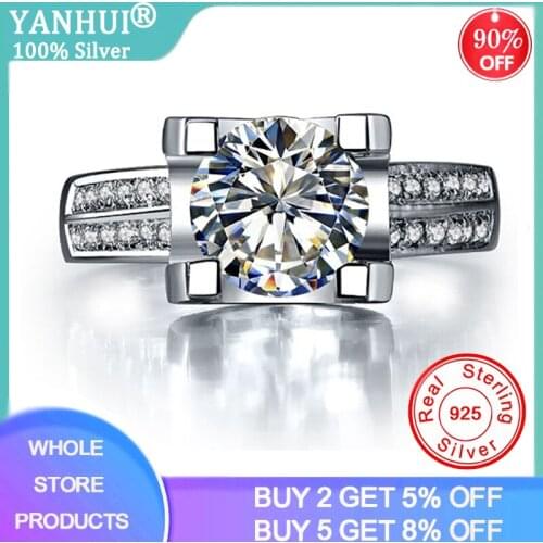 YANHUI 100% Natural Solid 925 Silver Rings For Women Wedding Fine Jewelry Cubic Zirconia Ring Luxury Engagement Ring Gift JZ004