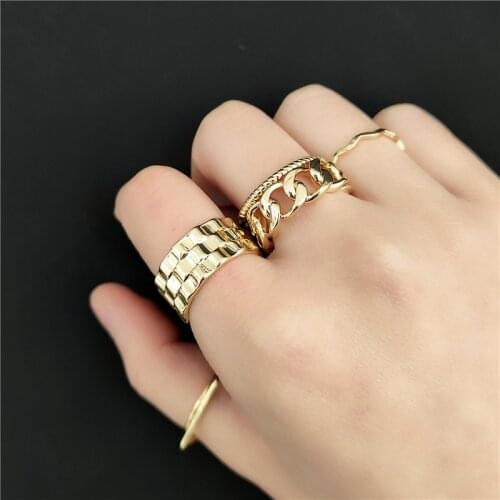 Minar 5 Pieces/Set Minimalist Irregular Twist Rope Charm Rings Set for Women Gold Color Chunky Chain Adjustable Open Rings Gifts