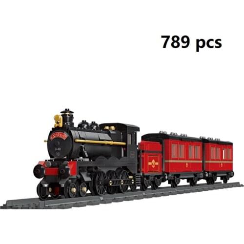 Technical Traffic Vehicle Railway Building Block Red Locomotive Steam Train Brick Long-Distance Assembly Toys For Children Gift