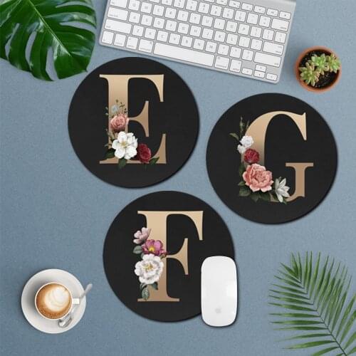 Laptop Gaming Round Mouse Pad Waterproof Anti-Slip Laptop PC Mice Pad Mat Gaming Mousepad Golden Initial Name Pattern