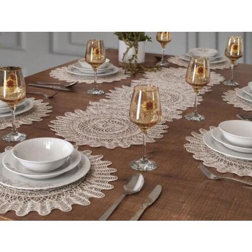 Lace Tablecloth Set of 7 Lace Table Runner & Lace Table american services for 6 persons Diner set Lace fabric Made in TURKEY