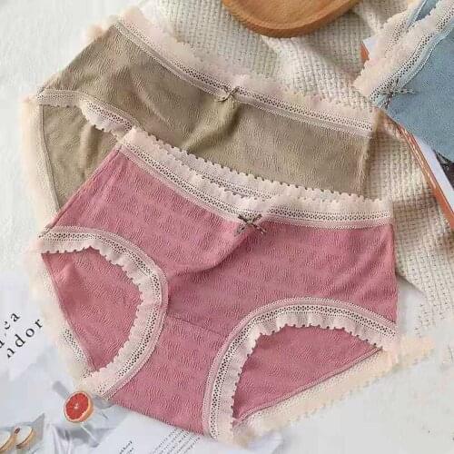 Lace Cotton Panties for Women Underwear Plus Size Comfortable Mid Rise Briefs Lingerie Underpants L-2XL