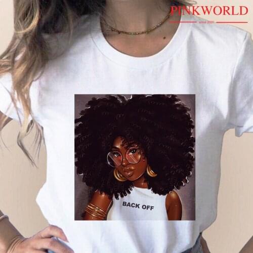 Summer 2021 Women Melanin Print T Shirt Girl Black African Curly Hair Girl Tshirt Femme Harajuku Clothes Woman T-shirt,Drop Ship