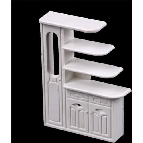 New 1:12 Dollhouse Mini Cabinet Model Kitchen Dining Cabinet Display Shelf White Doll House Decoration Miniature Kitchen
