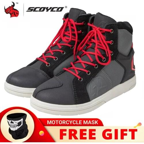 SCOYCO Motorcycle Boots Men Summer Breathable Casual Microfiber Leather Motocross Shoes Riding Motorbike Boots Moto Protection