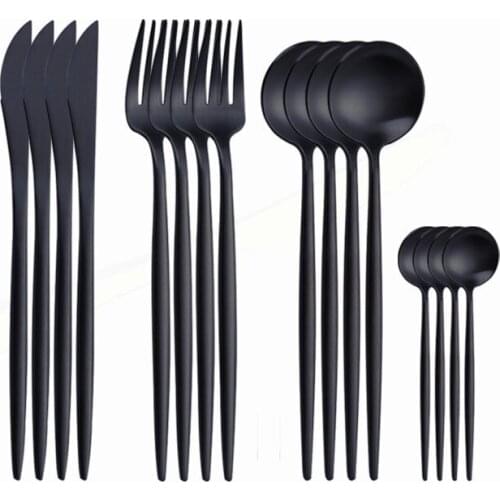 Matte Black Cutlery Set Stainless Steel Tableware Black Cutlery Fork Knife Set Dinnerware Spoons and Forks Dinner Set Complete