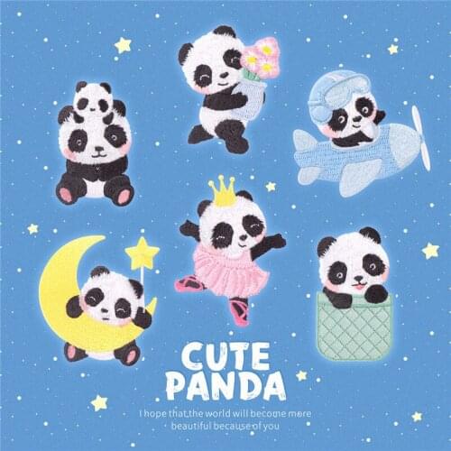 Panda Embroidered Patches Iron on Applique Cute Strips Patches Shirt Bag Jeans Badges for Kids Clothing DIY