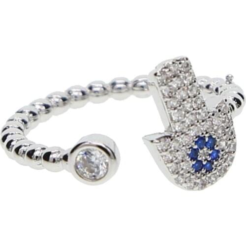 2019 new open size cz ring adjustable for women screw theread tiny ring with tukish jewelry hamsa hand charm cz paved