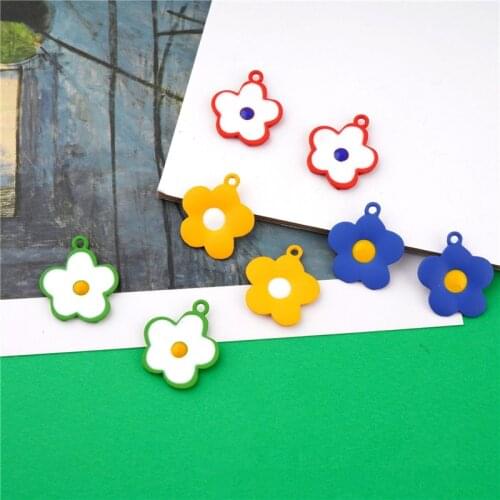 New style 50pcs/lot color Rubber paint cartoon flowers shape alloy floating locket charms diy jewelry earring/garment accessory